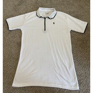FATHER SONS Men's Polo Shirt 1/4 Zip Ribbed Short Sleeve White/Black Size Large